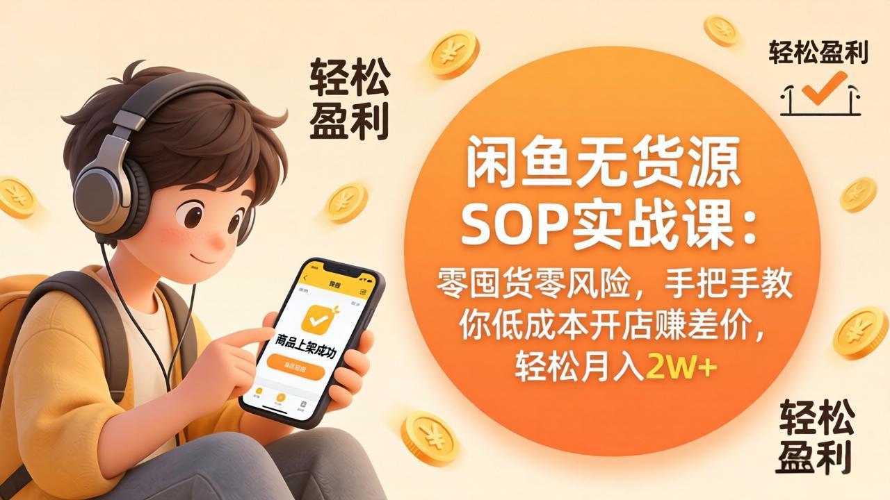 （17838期）闲鱼无货源SOP实战课：零囤货零风险，手把手教你低成本开店赚差价，轻松月入2w+网创库-网创项目资源站-副业项目-创业项目-搞钱项目网创吧