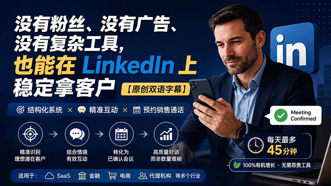 （20220期）没有粉丝、没有广告、没有复杂工具，也能在 LinkedIn 上稳定拿客户【原创双语字幕】网创吧-网创项目资源站-副业项目-创业项目-搞钱项目网创吧