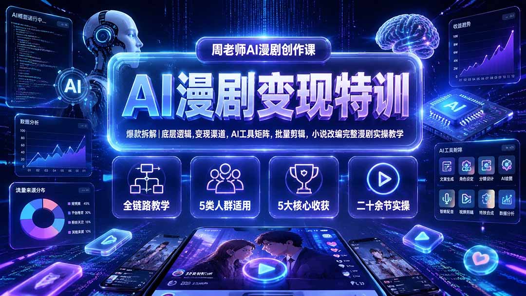 （19633期）AI漫剧变现特训★爆款拆解｜底层逻辑，变现渠道，AI工具矩阵，批量剪辑，小说改编完整漫剧实操教学网创吧-网创项目资源站-副业项目-创业项目-搞钱项目网创吧