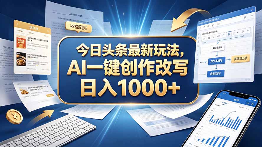 (20566期)今日头条最新玩法,AI 一键创作改写,简单易上手,轻松日入 1000 +网创吧-网创项目资源站-副业项目-创业项目-搞钱项目网创吧