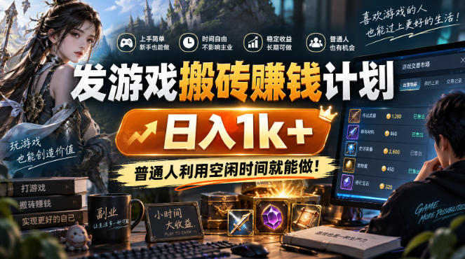 (20498期)游戏搬砖賺钱计划 ,日入千元,可批量矩阵操作适合新手小白!网创吧-网创项目资源站-副业项目-创业项目-搞钱项目网创吧