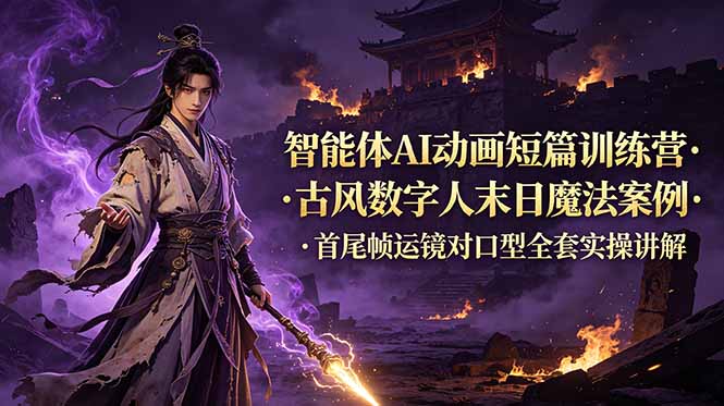 (19114期)智能体AI动画短篇训练营-更新,古风数字人末日魔法案例,首尾帧运镜对口型全套实操讲解