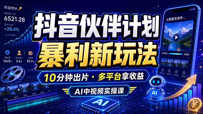 （18869期）抖音伙伴计划最新玩法，无需配音剪辑，10分钟出一条原创视频，轻松日入三位数网创吧-网创项目资源站-副业项目-创业项目-搞钱项目网创吧
