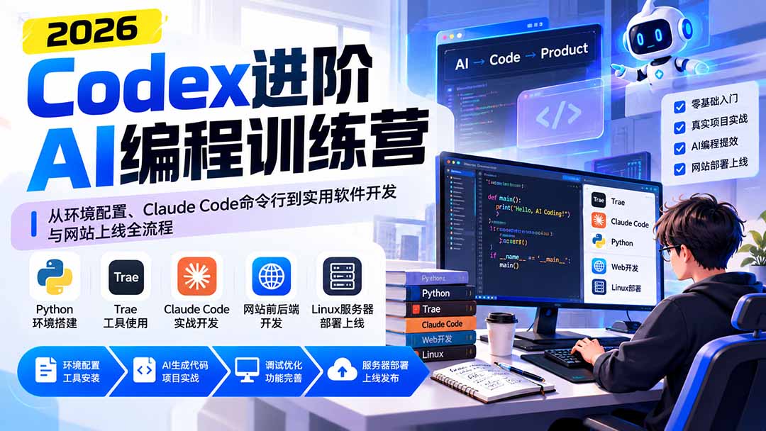 （20855期）Codex进阶AI编程训练营：从环境配置、Claude Code命令行到实用软件开发与网站上线全流程网创库-网创项目资源站-副业项目-创业项目-搞钱项目网创吧