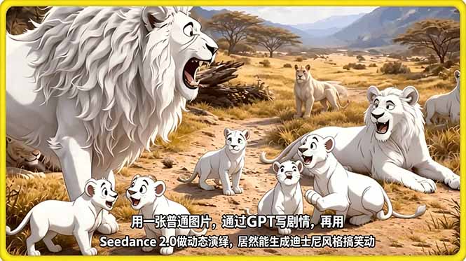 (18137期)用一张普通图片,通过GPT写剧情,再用Seedance 2.0做动态演绎,居然能生成迪士尼风格搞笑动画