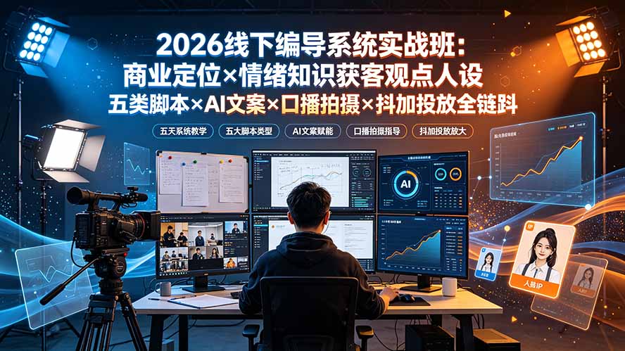 (19501期)2026线下编导系统实战班:商业定位×情绪知识获客观点人设五类脚本×AI文案×口播拍摄×抖加投放全链路网创吧-网创项目资源站-副业项目-创业项目-搞钱项目网创吧