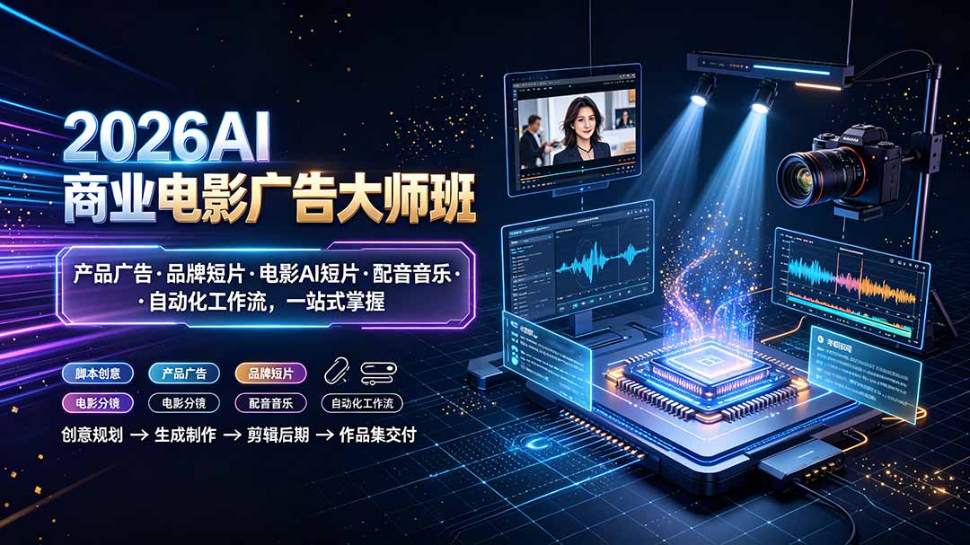 (19303期)2026AI商业电影广告大师班:产品广告·品牌短片·电影AI短片·配音音乐·自动化工作流,一站式掌握