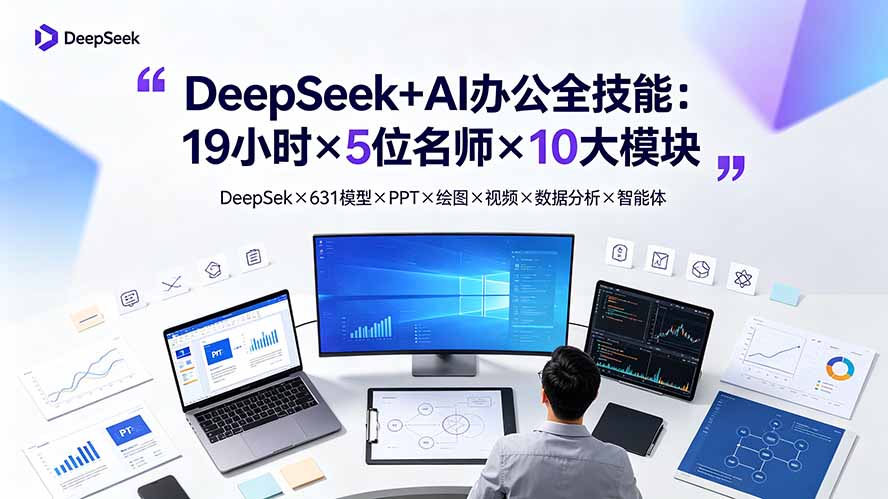 （19411期）DeepSeek+AI办公全技能：19小时×5位名师×10大模块，DeepSeek×631模型×PPT×绘图×视频×数据分析×智能体网创吧-网创项目资源站-副业项目-创业项目-搞钱项目网创吧