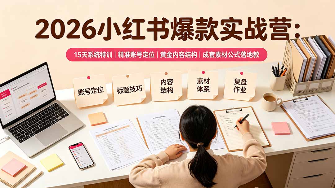 （19332期）2026小红书爆款实战营：15天系统特训｜精准账号定位｜黄金内容结构｜成套素材公式落地教程网创吧-网创项目资源站-副业项目-创业项目-搞钱项目网创吧