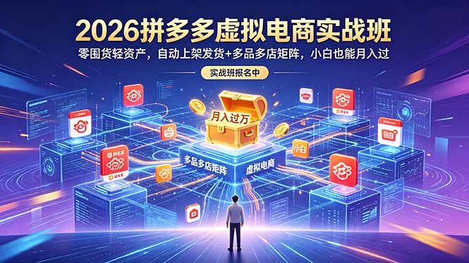 (18879期)2026拼多多虚拟电商实战班:零囤货轻资产,自动上架发货+多品多店矩阵,小白也能月入过万网创吧-网创项目资源站-副业项目-创业项目-搞钱项目网创吧