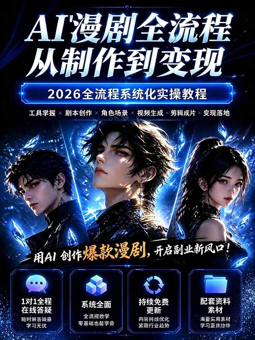 (20906期)【无水印】2026AI漫剧创作与商业变现掘金营:打通选题→AI编剧→角色场景→自动分镜→视频生成→剪辑发布→运营变现-网创项目资源站-副业项目_创业项目_搞钱项目_网创项目资源平台