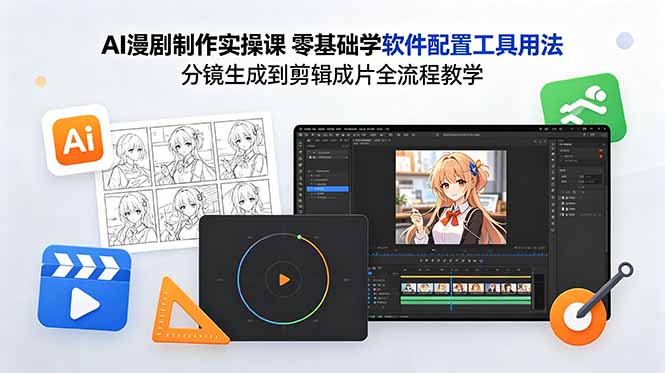 (18605期)AI漫剧制作实操课 零基础学软件配置工具用法 分镜生成到剪辑成片全流程教学