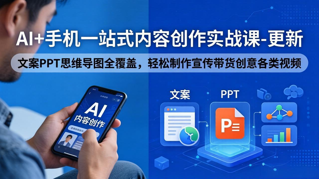 (18204期)AI+手机一站式内容创作实战课-更新,文案PPT思维导图全覆盖,轻松制作宣传带货创意各类视频网创库-网创项目资源站-副业项目-创业项目-搞钱项目网创吧