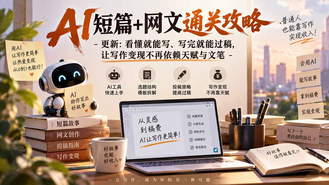 (20861期)AI短篇+网文通关攻略-更新1009:看懂就能写、写完就能过稿,让写作变现不再依赖天赋与文笔