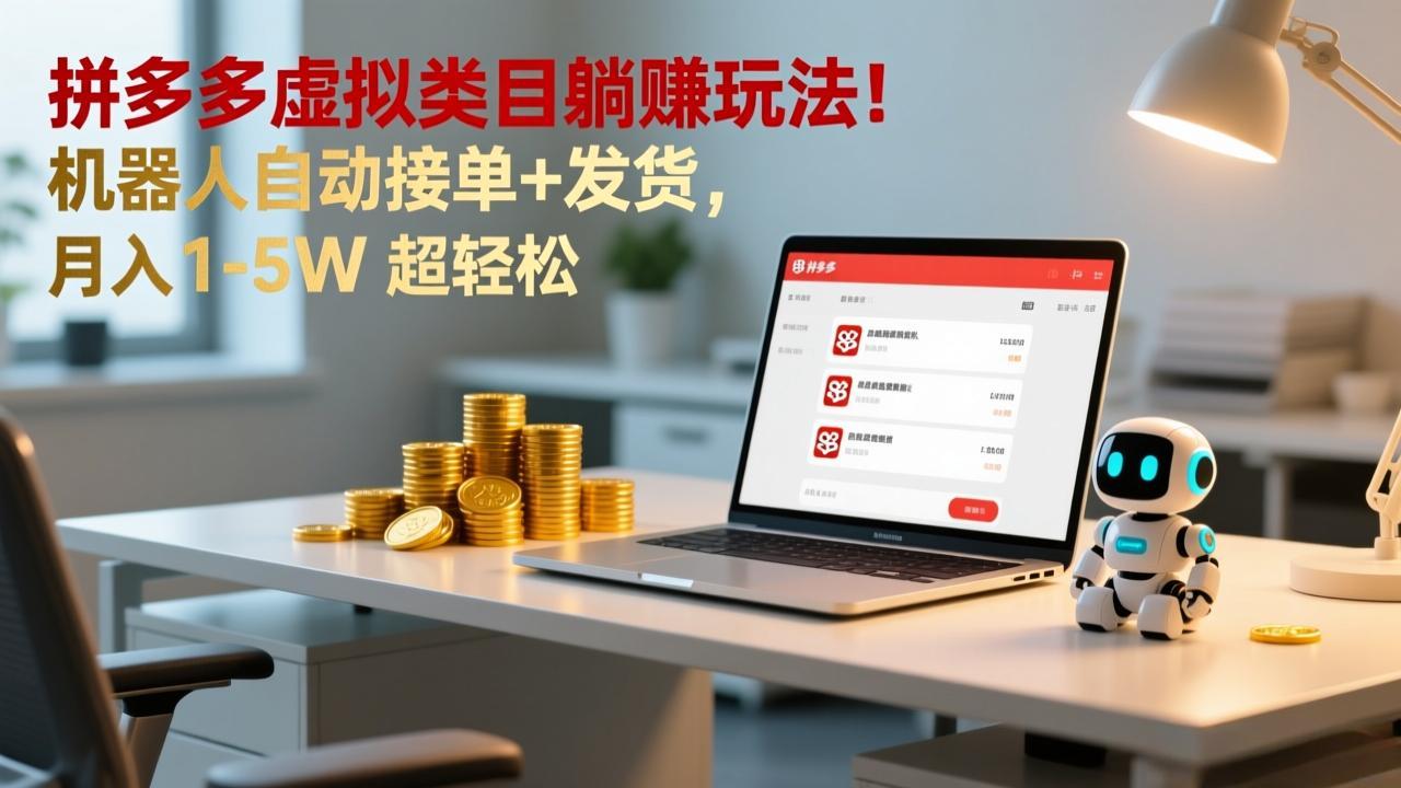 （17174期）多多虚拟类目躺赚玩法！机器人自动接单+发货，月入 1-5W 超轻松网创吧-网创项目资源站-副业项目-创业项目-搞钱项目网创吧
