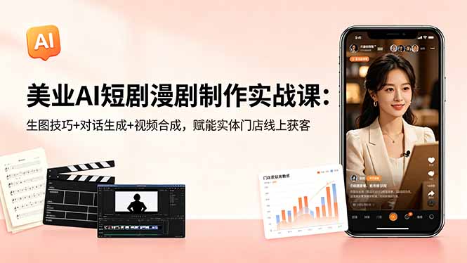 (18536期)美业AI短剧漫剧制作实战课:生图技巧+对话生成+视频合成,赋能实体门店线上获客