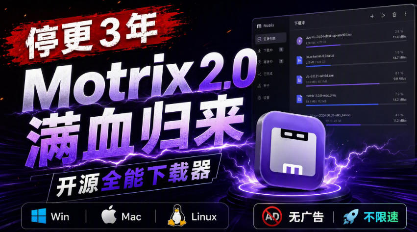（20382期）停更3年，Motrix 2.0满血归来：开源全能下载器，Win/Mac/Linux通吃，无广告不限速网创吧-网创项目资源站-副业项目-创业项目-搞钱项目网创吧