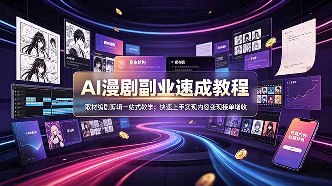 (19157期)AI漫剧副业速成教程,取材编剧剪辑一站式教学;快速上手实现内容变现接单增收网创库-网创项目资源站-副业项目-创业项目-搞钱项目网创吧