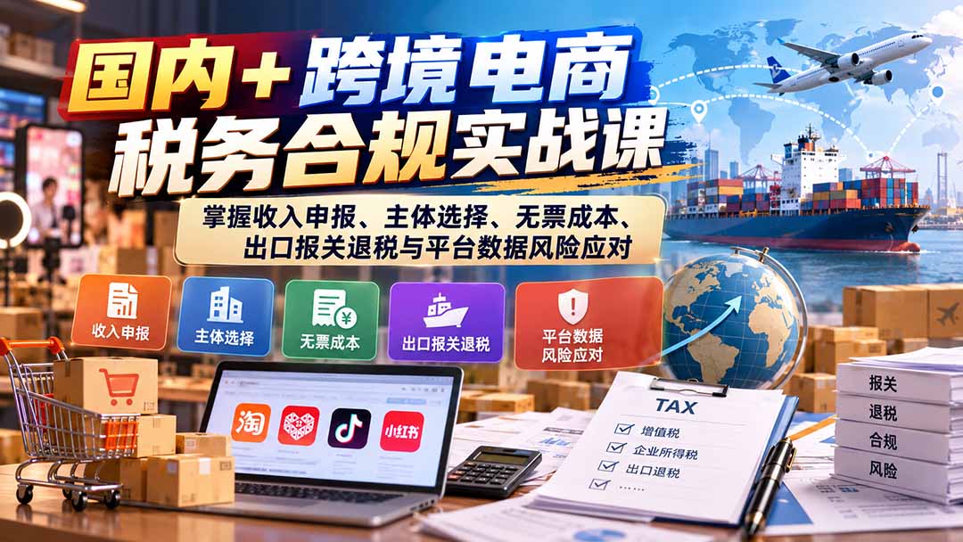 (20686期)国内+跨境电商税务合规实战课:掌握收入申报、主体选择、无票成本、出口报关退税与平台数据风险应对网创吧-网创项目资源站-副业项目-创业项目-搞钱项目网创吧
