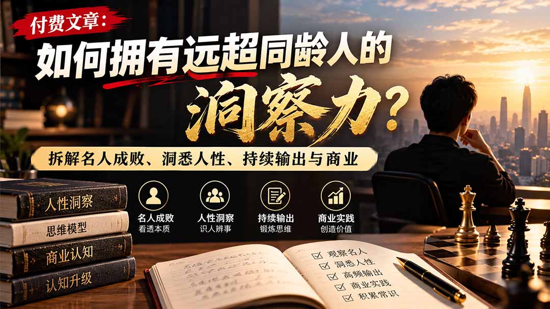 (21025期)付费文章:如何拥有远超同龄人的洞察力?拆解名人成败、洞悉人性、持续输出与商业实践-网创项目资源站-副业项目_创业项目_搞钱项目_网创项目资源平台