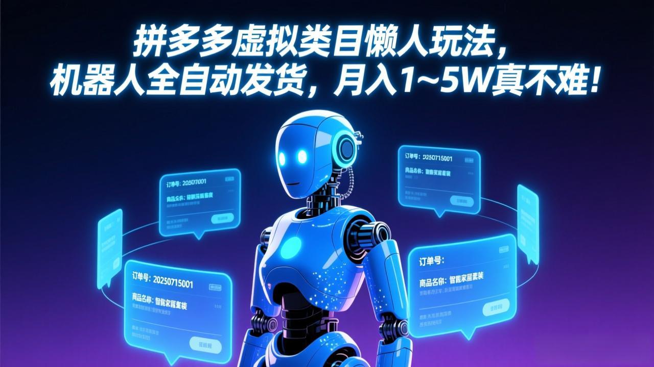(17547期)拼多多虚拟类目懒人玩法,机器人全自动发货,月入 1-5W 真不难!网创吧-网创项目资源站-副业项目-创业项目-搞钱项目网创吧