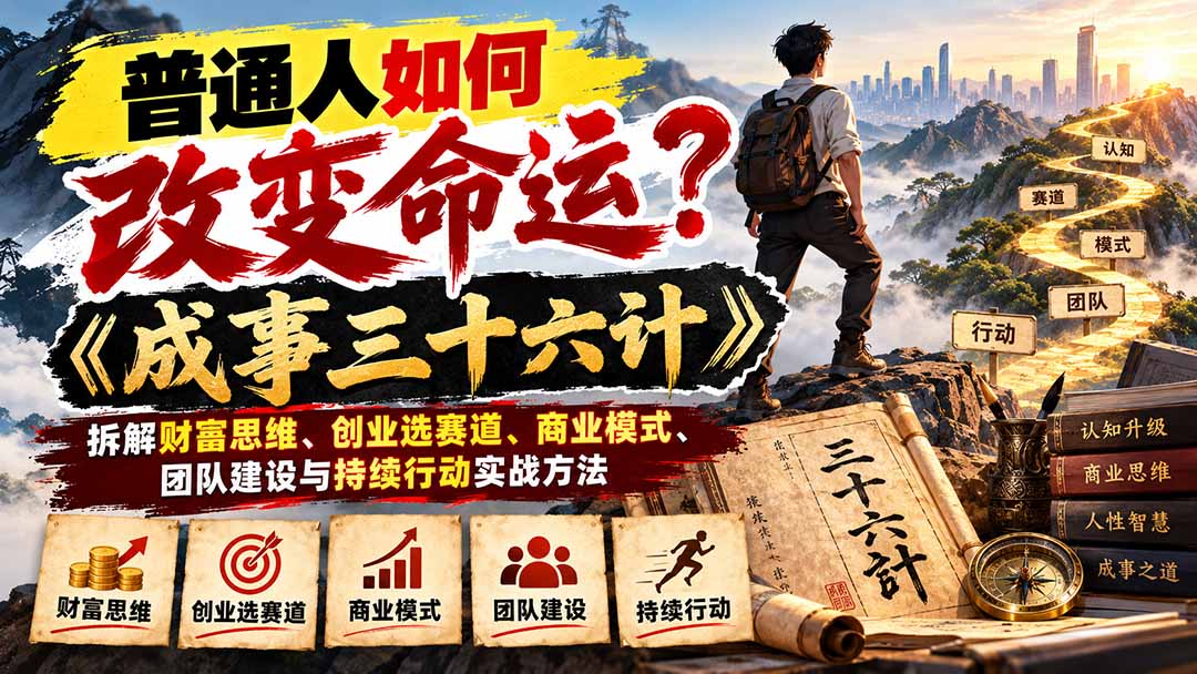 (21130期)普通人如何改变命运?《成事三十六计》拆解财富思维、创业选赛道、商业模式、团队建设与持续行动实战方法