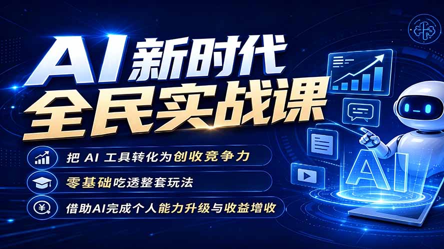 (19519期)AI新时代全民实战课,把 AI 工具转化为创收竞争力,零基础吃透整套玩法,借助AI完成个人能力升级与收益增收。