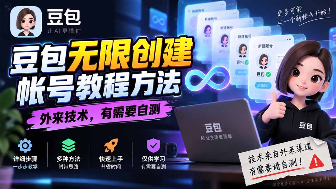（20550期）豆包无限创建帐号教程方法，外来技术，有需要自测网创吧-网创项目资源站-副业项目-创业项目-搞钱项目网创吧