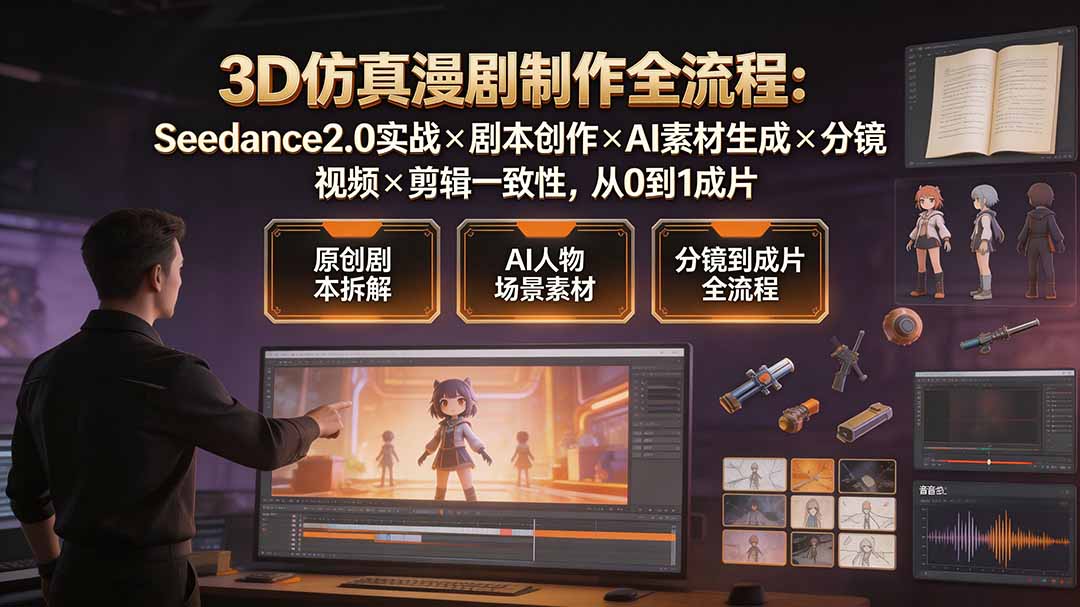 （19341期）3D仿真漫剧制作全流程：Seedance2.0实战×剧本创作×AI素材生成×分镜视频×剪辑一致性，从0到1成片网创吧-网创项目资源站-副业项目-创业项目-搞钱项目网创吧