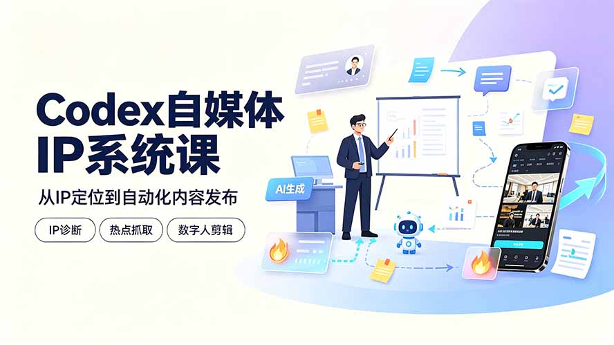 (19258期)Codex自媒体IP系统课:IP诊断/热点抓取/IP蒸馏 Skill,爆款复刻数字人多平台自动发布教程