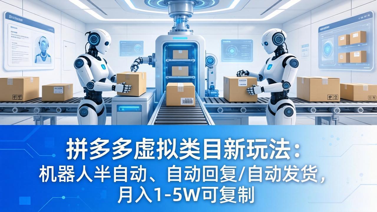 （18038期）拼多多虚拟类目新玩法：机器人半自动、自动回复 /自动发货，月入 1-5W 可复制网创吧-网创项目资源站-副业项目-创业项目-搞钱项目网创吧