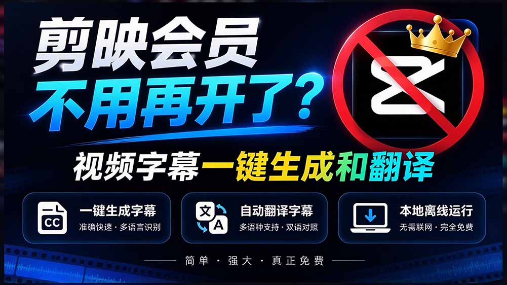 (20728期)剪映会员不用再开了?视频字幕一键生成加翻译,本地离线运行,完全免费,超快速高精度,字幕大师网创库-网创项目资源站-副业项目-创业项目-搞钱项目网创吧