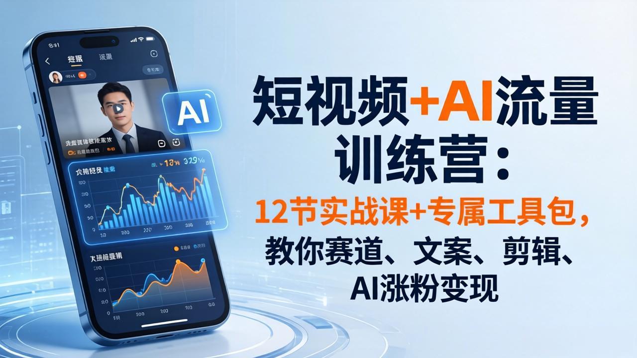 (18078期)短视频+AI流量训练营:12节实战课+专属工具包,教你赛道、文案、剪辑、AI涨粉变现