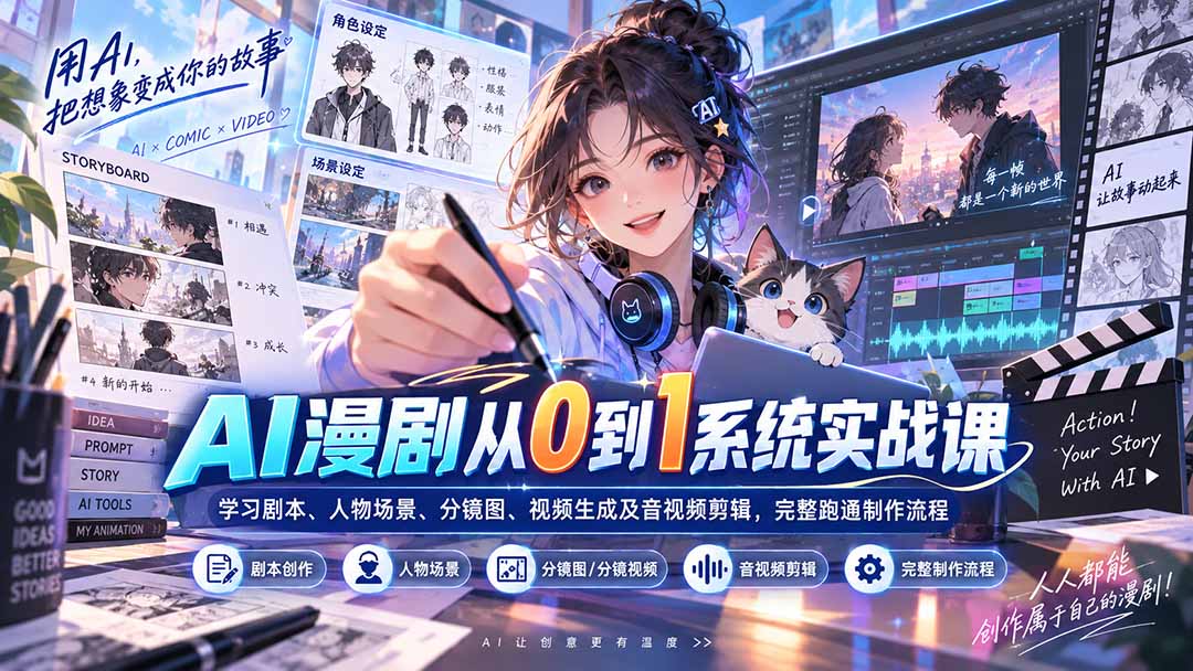 (20430期)AI漫剧从0到1系统实战课:学习剧本、人物场景、分镜图、视频生成及音视频剪辑,完整跑通制作流程