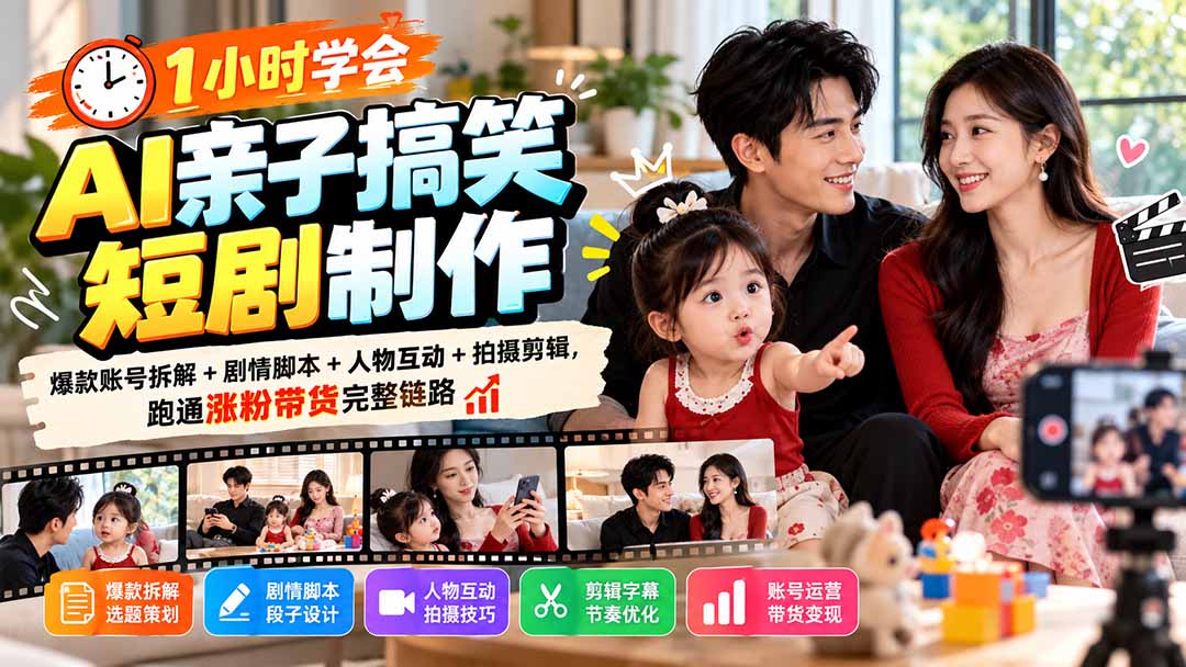 （20807期）1小时学会AI亲子搞笑短剧制作：爆款账号拆解+剧情脚本+人物互动+拍摄剪辑，跑通涨粉带货完整链路网创库-网创项目资源站-副业项目-创业项目-搞钱项目网创吧