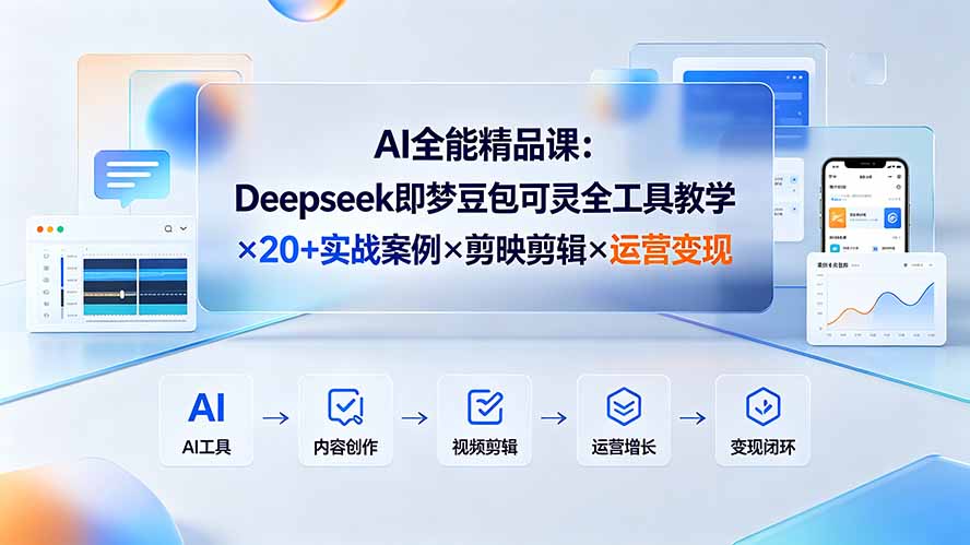 （19278期）AI全能精品课：Deepseek即梦豆包可灵全工具教学×20+实战案例×剪映剪辑×运营变现网创吧-网创项目资源站-副业项目-创业项目-搞钱项目网创吧