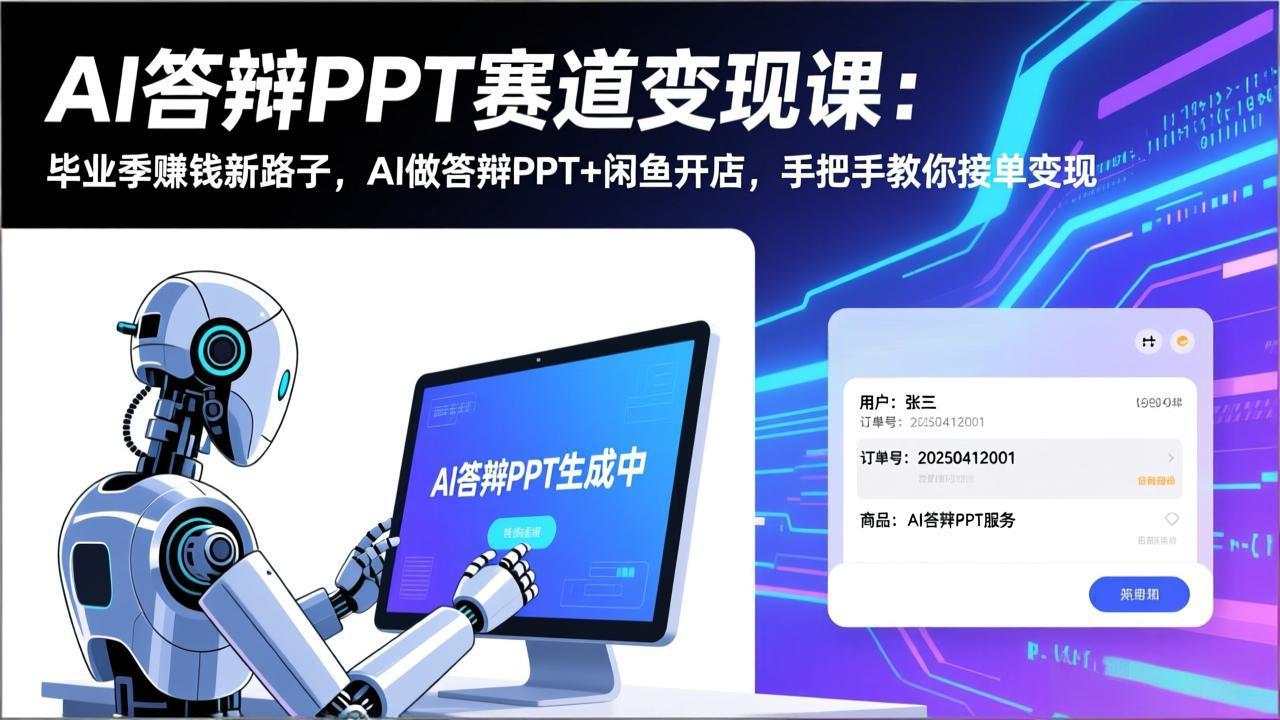 (17546期)AI答辩PPT赛道变现课(视频+文档):毕业季赚钱新路子,AI做答辩PPT+闲鱼开店,教你接单变现