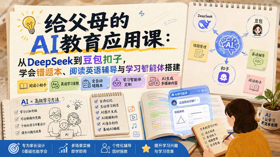 （19890期）给父母的AI教育应用课：从DeepSeek到豆包扣子，学会错题本、阅读英语辅导与学习智能体搭建网创吧-网创项目资源站-副业项目-创业项目-搞钱项目网创吧