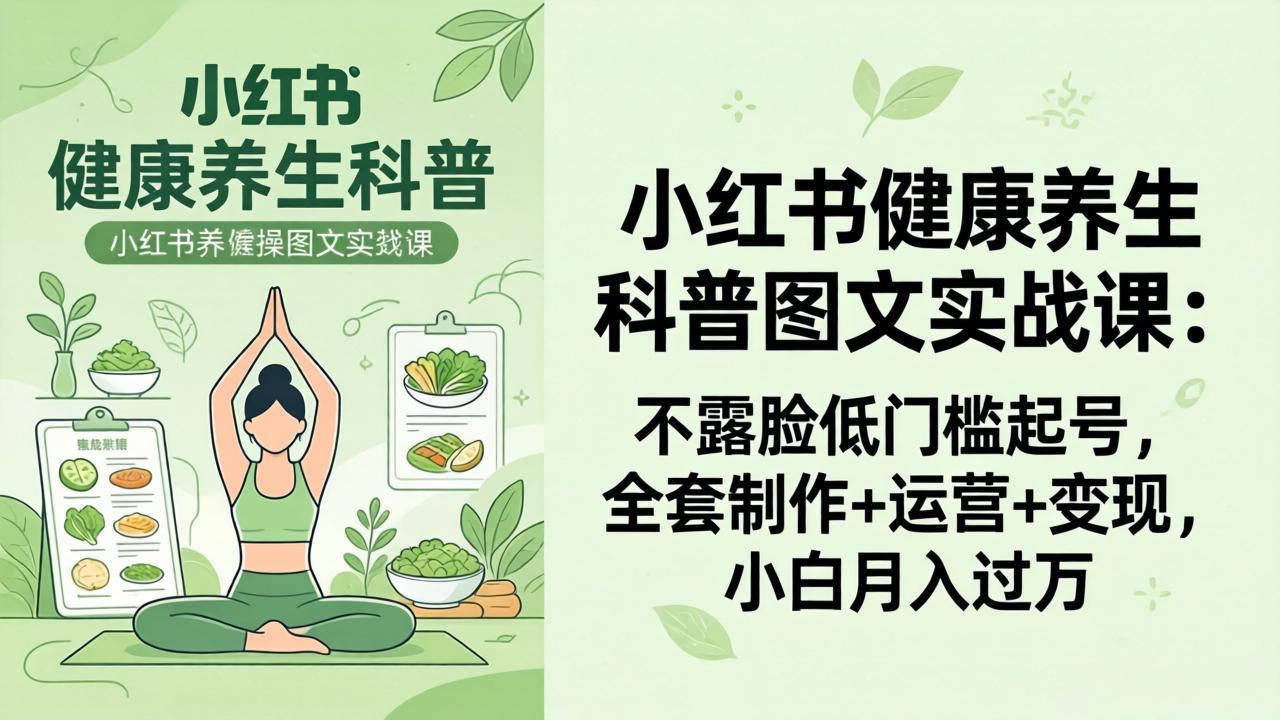 （18033期）2026小红书健康养生科普图文实战课：不露脸低门槛起号，全套制作+运营+变现，小白月入过万网创吧-网创项目资源站-副业项目-创业项目-搞钱项目网创吧