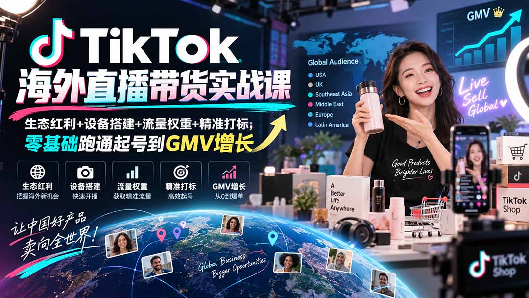 (20465期)TikTok海外直播带货实战课|生态红利+设备搭建+流量权重+精准打标,零基础跑通起号到GMV增长网创吧-网创项目资源站-副业项目-创业项目-搞钱项目网创吧