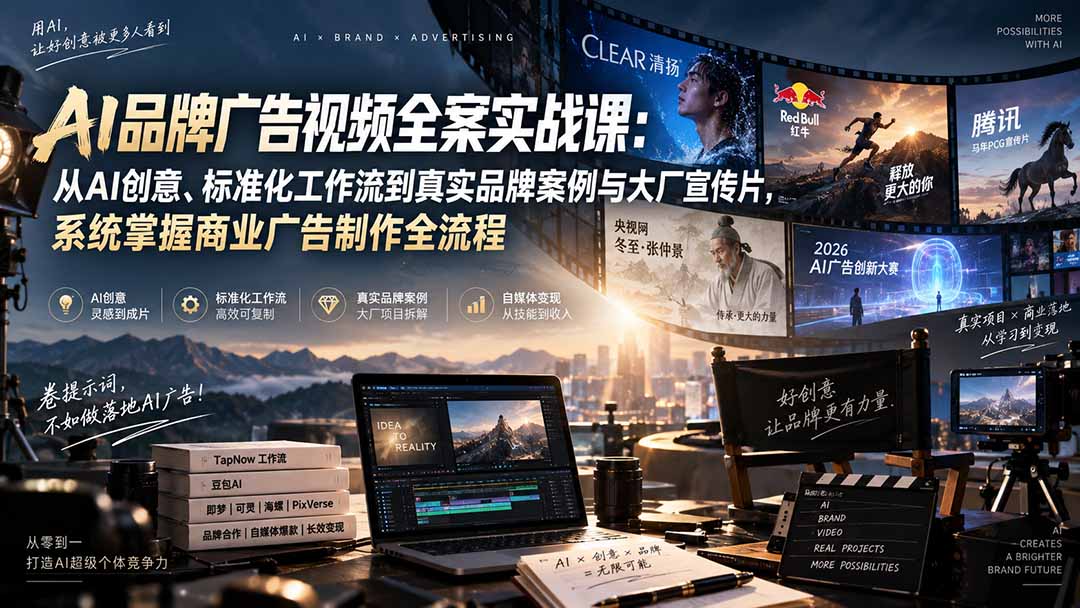 （20394期）AI品牌广告视频全案实战课：从AI创意、标准化工作流到真实品牌案例与大厂宣传片，系统掌握商业广告制作全流程网创吧-网创项目资源站-副业项目-创业项目-搞钱项目网创吧