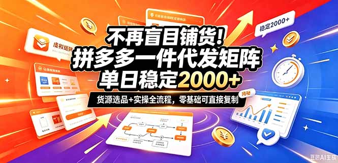 （20955期）不再盲目铺货！拼多多一件代发矩阵落地攻略，提供优质货源店铺运营全流程，零基础可直接复制-网创项目资源站-副业项目_创业项目_搞钱项目_网创项目资源平台