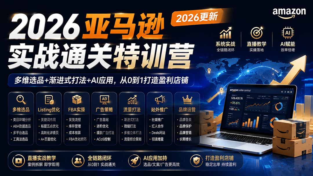 (19907期)2026亚马逊实战通关特训营-2026更新,多维选品+渐进式打法+AI应用,从0到1打造盈利店铺网创吧-网创项目资源站-副业项目-创业项目-搞钱项目网创吧