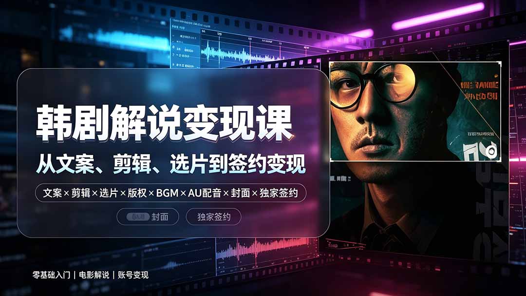 (19438期)抖音270W粉丝博主亲授韩剧解说课:文案×剪辑×选片×版权×BGM×AU配音×封面×独家签约,零基础到变现网创库-网创项目资源站-副业项目-创业项目-搞钱项目网创吧