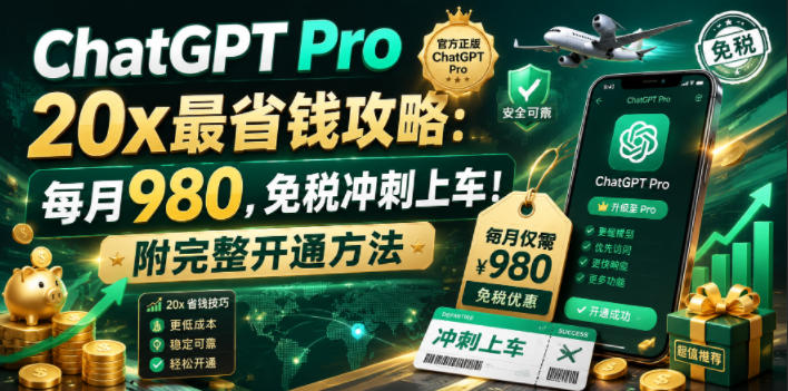 （18790期）ChatGPT Pro 20x 最省钱攻略：每月980，免税冲刺上车！附完整开通方法网创库-网创项目资源站-副业项目-创业项目-搞钱项目网创吧