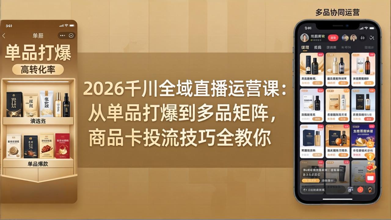 (18028期)2026千川全域直播运营课:从单品打爆到多品矩阵,商品卡投流技巧全教你网创库-网创项目资源站-副业项目-创业项目-搞钱项目网创吧