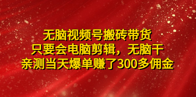 （4862期）无脑视频号搬砖带货，只要会电脑剪辑，无脑干，亲测当天爆单赚了300多佣金网创吧-网创项目资源站-副业项目-创业项目-搞钱项目网创吧
