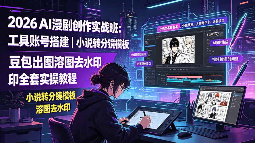(19433期)2026AI漫剧创作实战班:工具账号搭建|小说转分镜模板|豆包出图溶图去水印全套实操教程网创库-网创项目资源站-副业项目-创业项目-搞钱项目网创吧