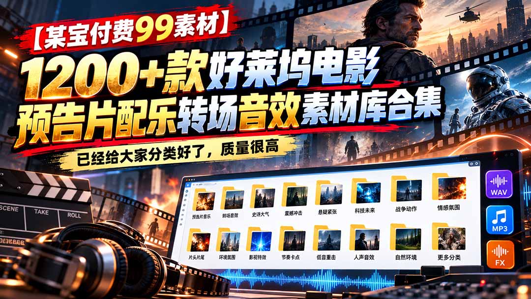 (20797期)【某宝付费99素材】1200+款好莱坞电影预告片配乐转场音效素材库合集网创库-网创项目资源站-副业项目-创业项目-搞钱项目网创吧