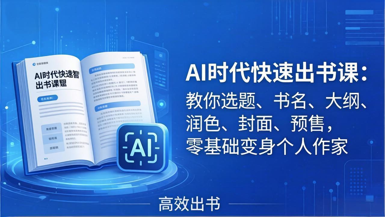 (17865期)AI时代7天闪电出书课:教你选题、书名、大纲、润色、封面、预售,零基础变身个人作家